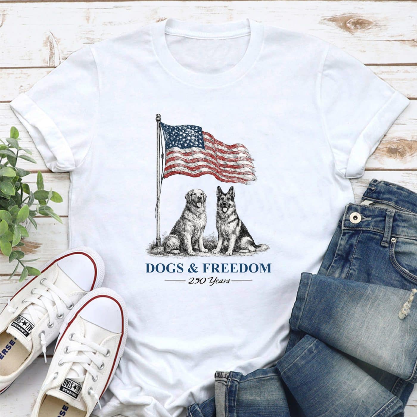 Dogs & Freedom 250 Years Standard Tee White