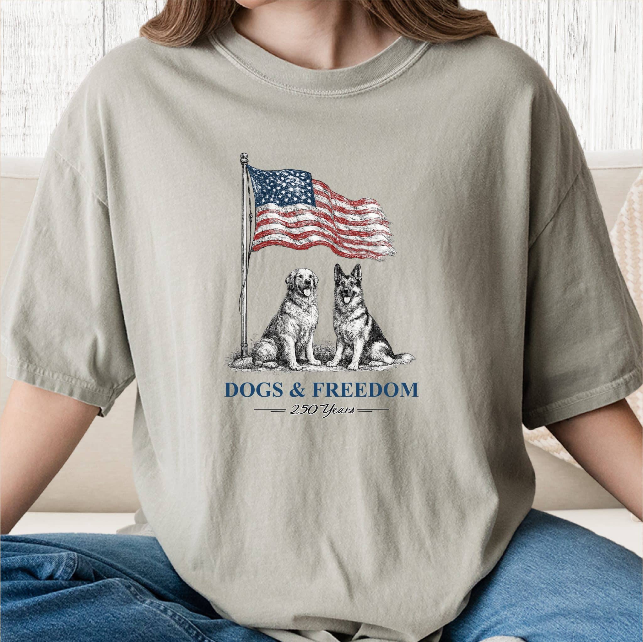 Comfort Colors Dogs & Freedom 250 Years Vintage Washed Tee - Sandstone
