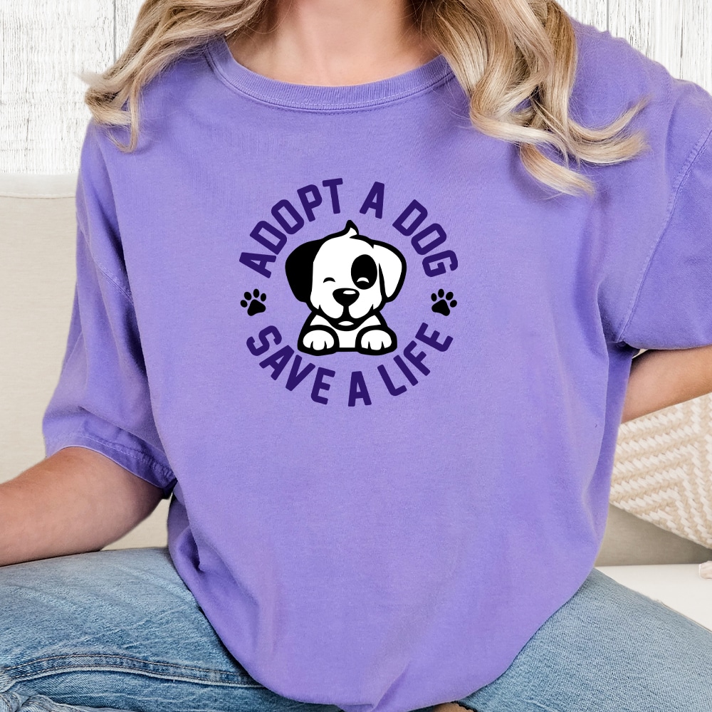 Comfort Colors Adopt A Dog Save A Life Vintage Washed Tee - Violet