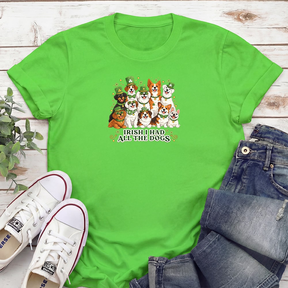 Irish I Had All The Dogs Standard Tee Electric Green