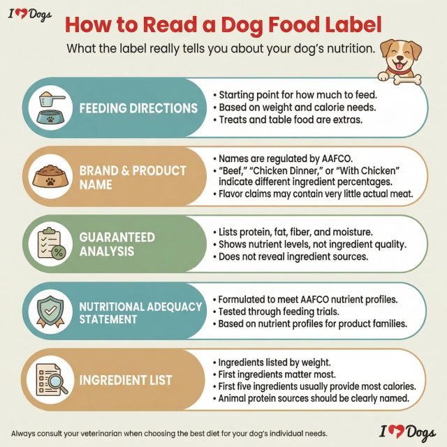 An infographic explaining how to read a dog food label