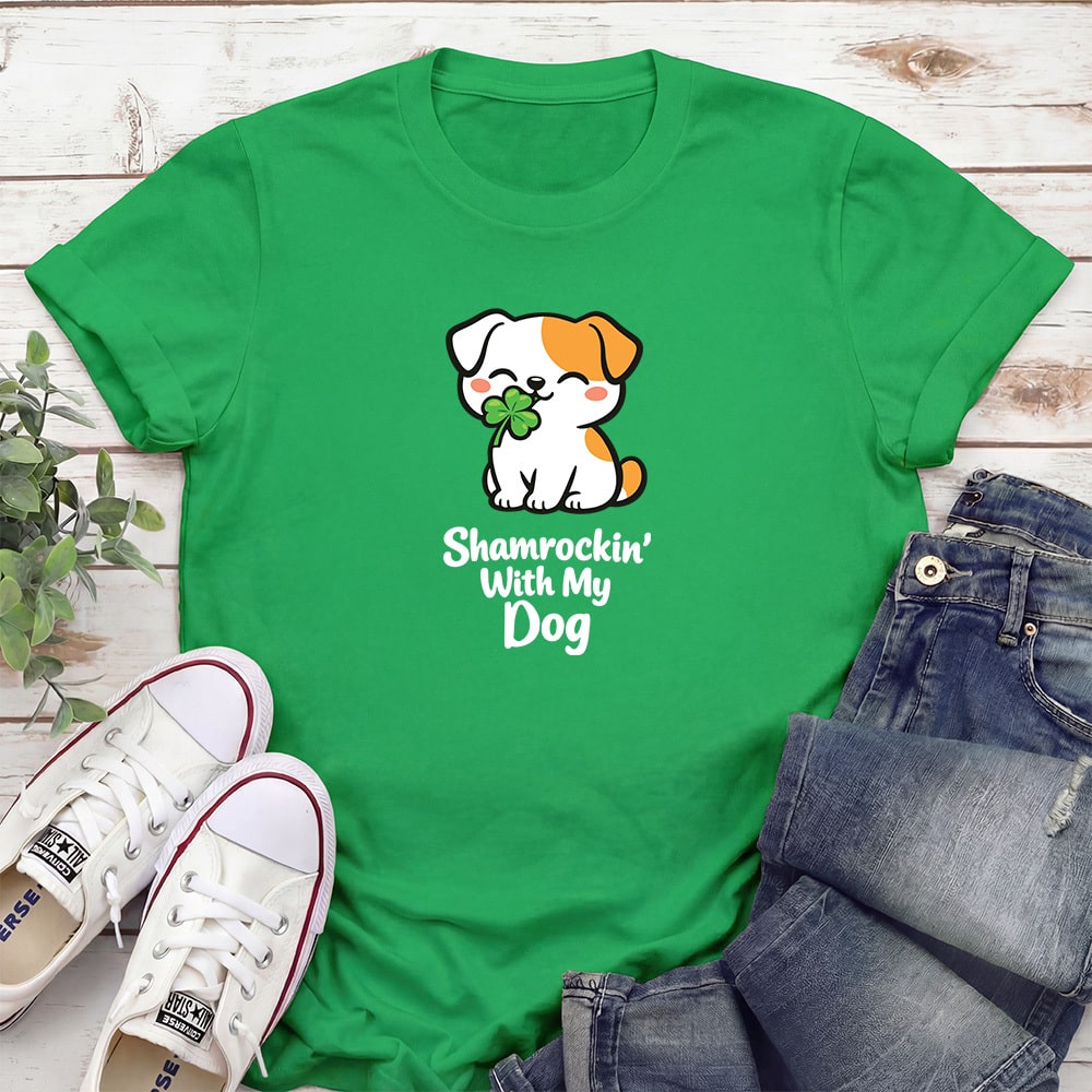Shamrockin With My Dog Standard Tee Irish Green