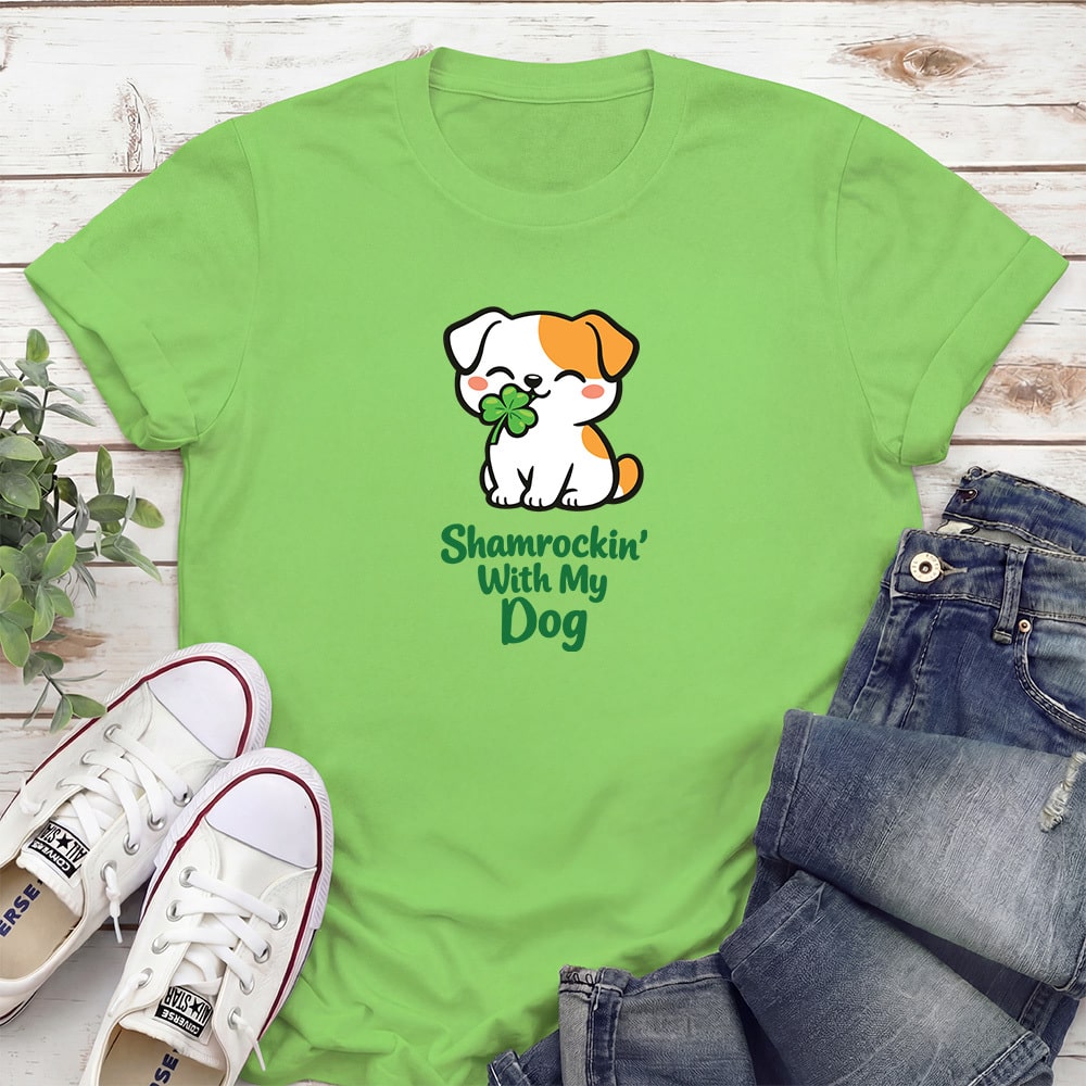Shamrockin With My Dog Standard Tee Lime Green