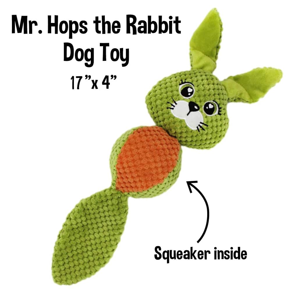 Mr. Hops The Rabbit Dog Toy with Squeaker Inside -Helps Feed Hungry Shelter Dogs in Need