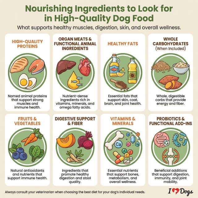 An infographic explaining which ingredients to look for in high-quality dog food