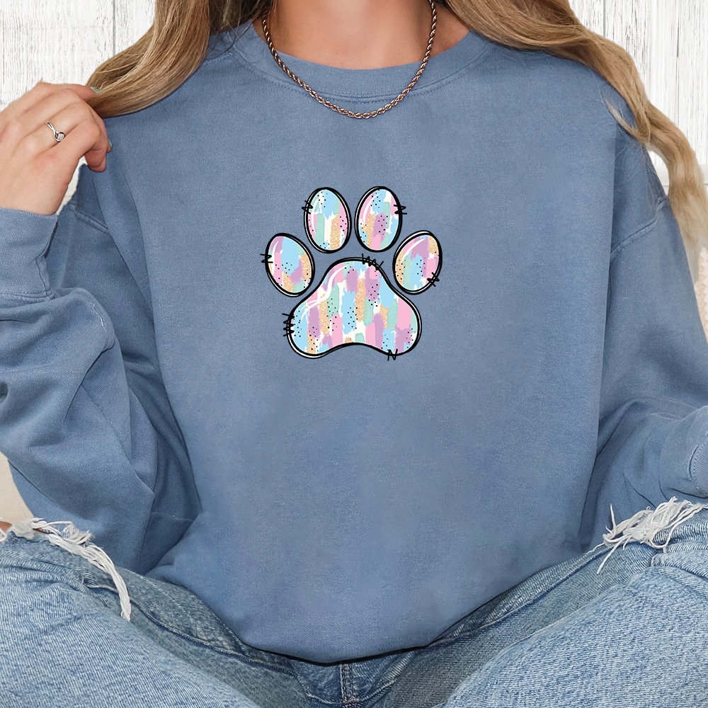 Comfort Colors Easter Paw Print Premium  Sweatshirt - Blue Jean