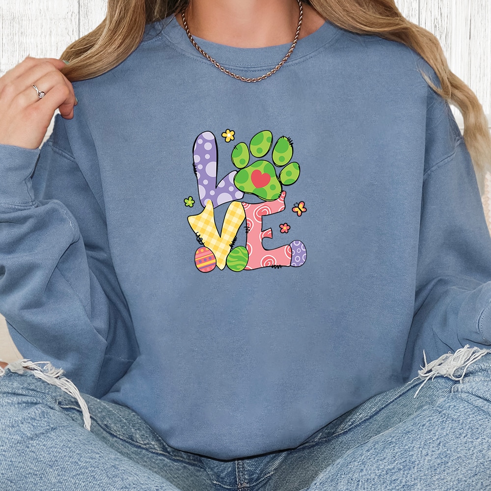 Comfort Colors Easter Paw Love Premium  Sweatshirt - Blue Jean