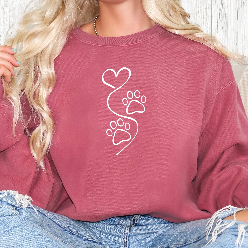 Comfort Colors Paws Leave Heart Prints Premium  Sweatshirt - Crimson