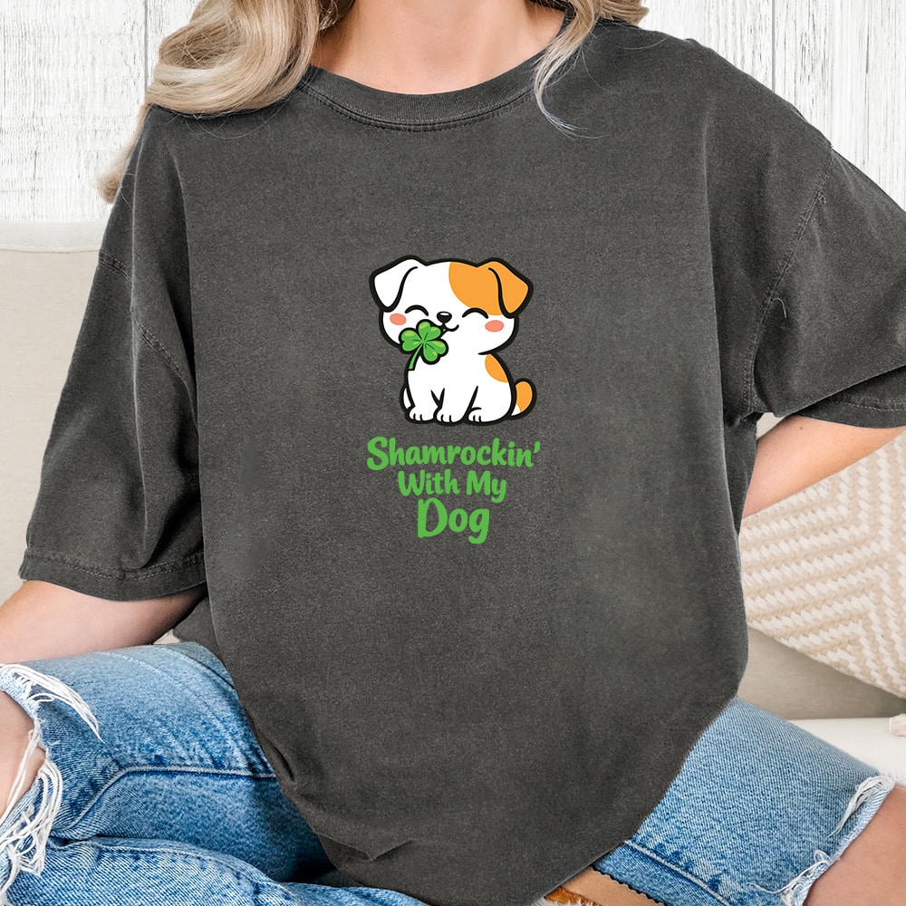 Comfort Colors Shamrockin With My Dog Vintage Washed Tee - Pepper