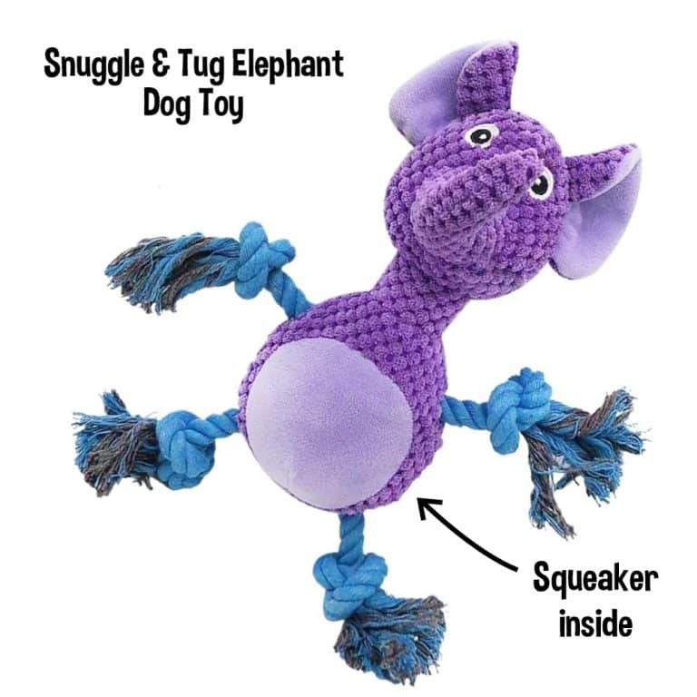 Snuggle & Tug Elephant Dog Toy with Squeaker Inside -Helps Feed Hungry Shelter Dogs in Need