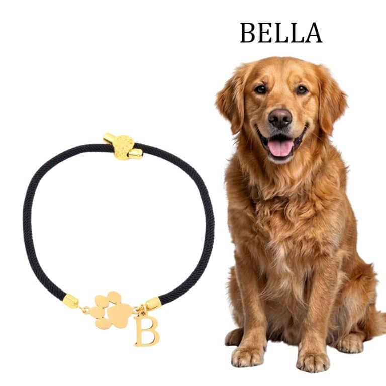 Golden Dog Paw & Initial Keepsake Bracelet – Personalized with Your or Your Dog’s Initial (A-Z)
