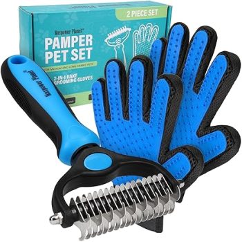 Maxpower Planet Pet Grooming Brush and 2X Grooming Gloves Combo