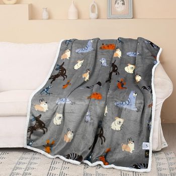 Catalonia Dog Print Sherpa Fleece Throw Blanket