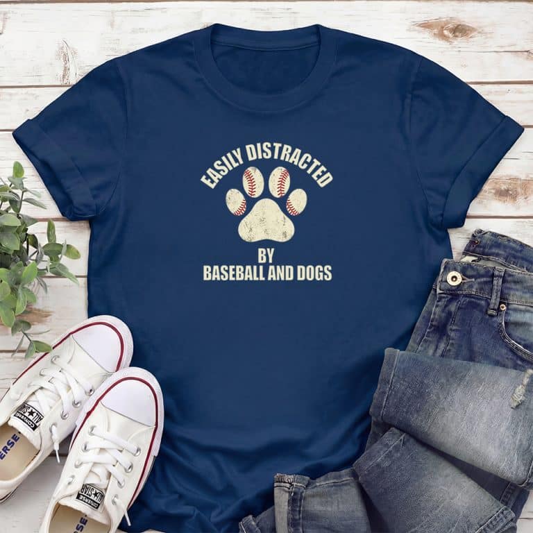 Easily Distracted By Baseball And Dogs Standard Tee Navy