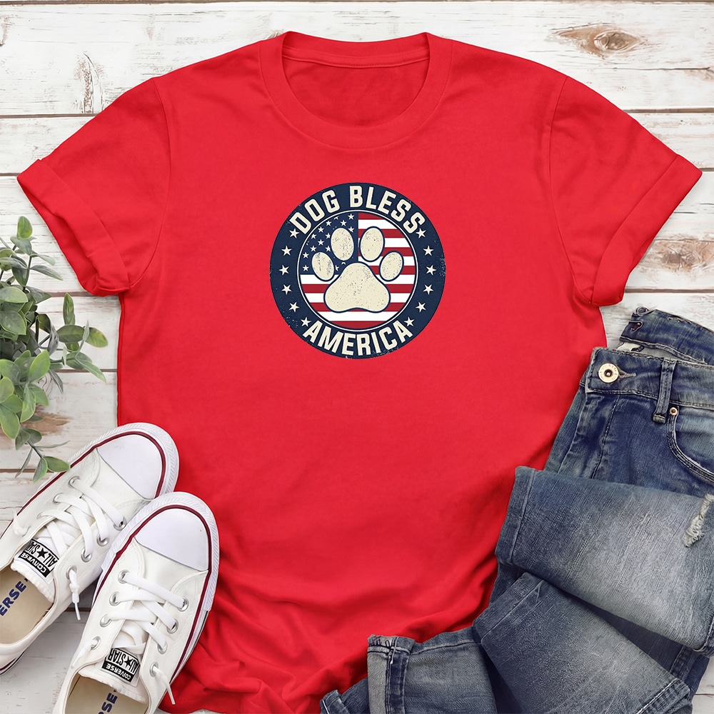 Dog Bless America Standard Tee Red