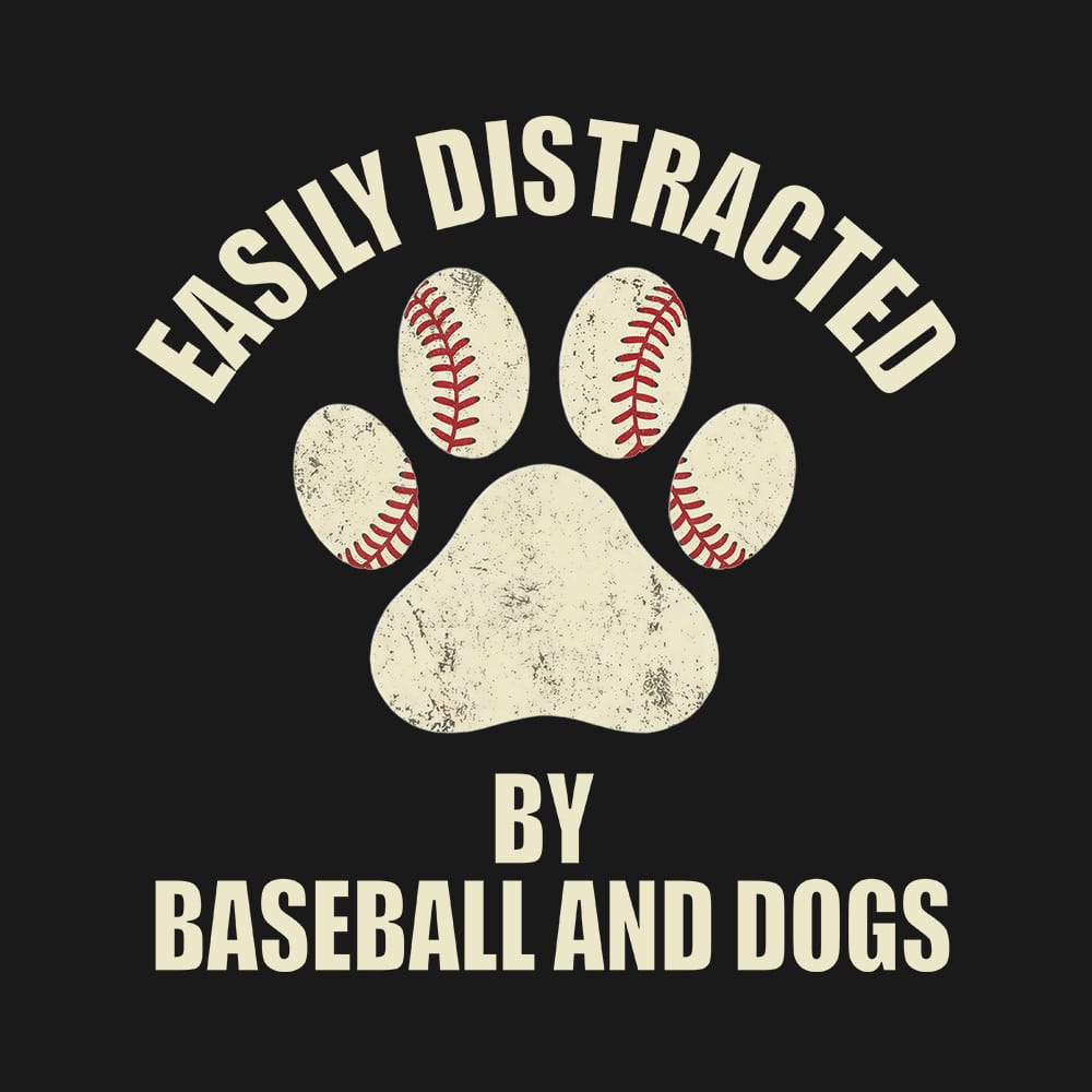 Easily Distracted By Baseball And Dogs Standard Tee Black - Image 2