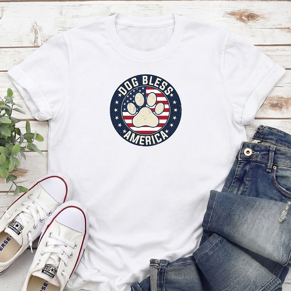 Dog Bless America Standard Tee White