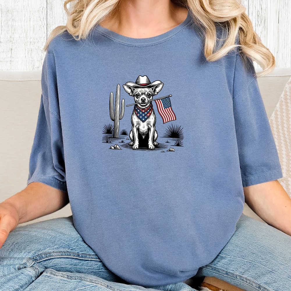 Comfort Colors Freedom Wrangler Chihuahua Vintage Washed Tee - Blue Jean