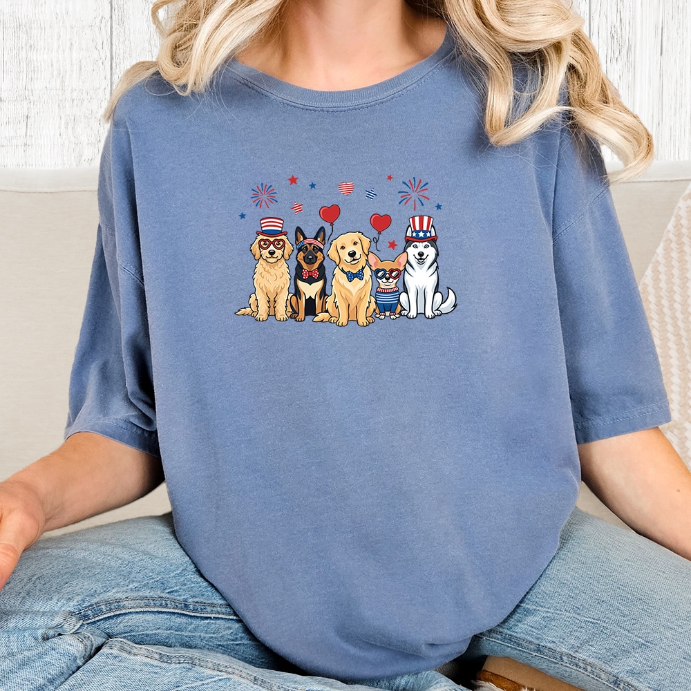 Comfort Colors All-American Dog Squad Vintage Washed Tee - Blue Jean