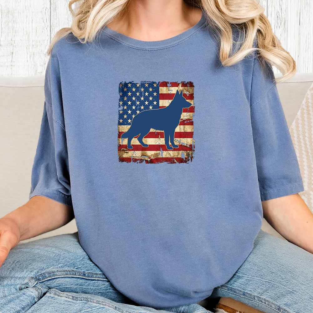 Comfort Colors Guardian Of The Flag German Shepherd Vintage Washed Tee - Blue Jean