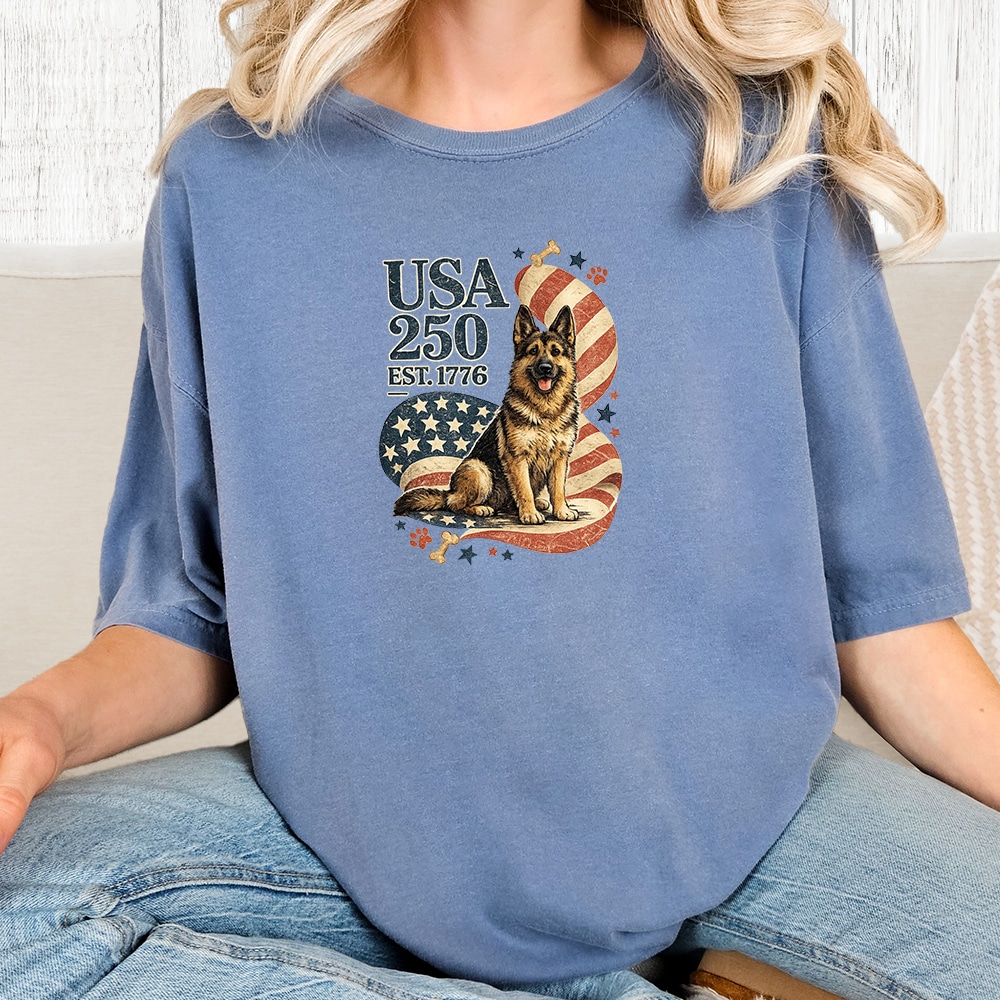 Comfort Colors All-American Shepherd – USA 250 Vintage Washed Tee - Blue Jean
