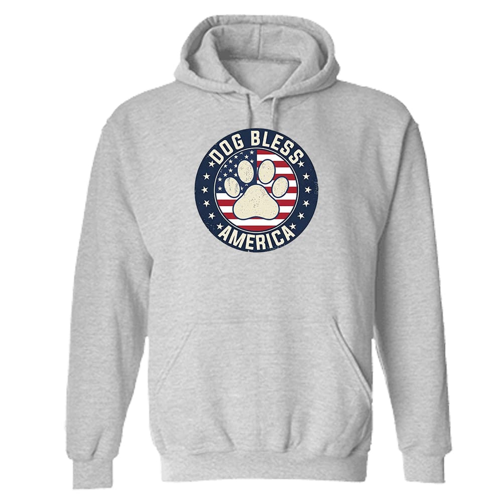 Dog Bless America Hoodie Heather Grey