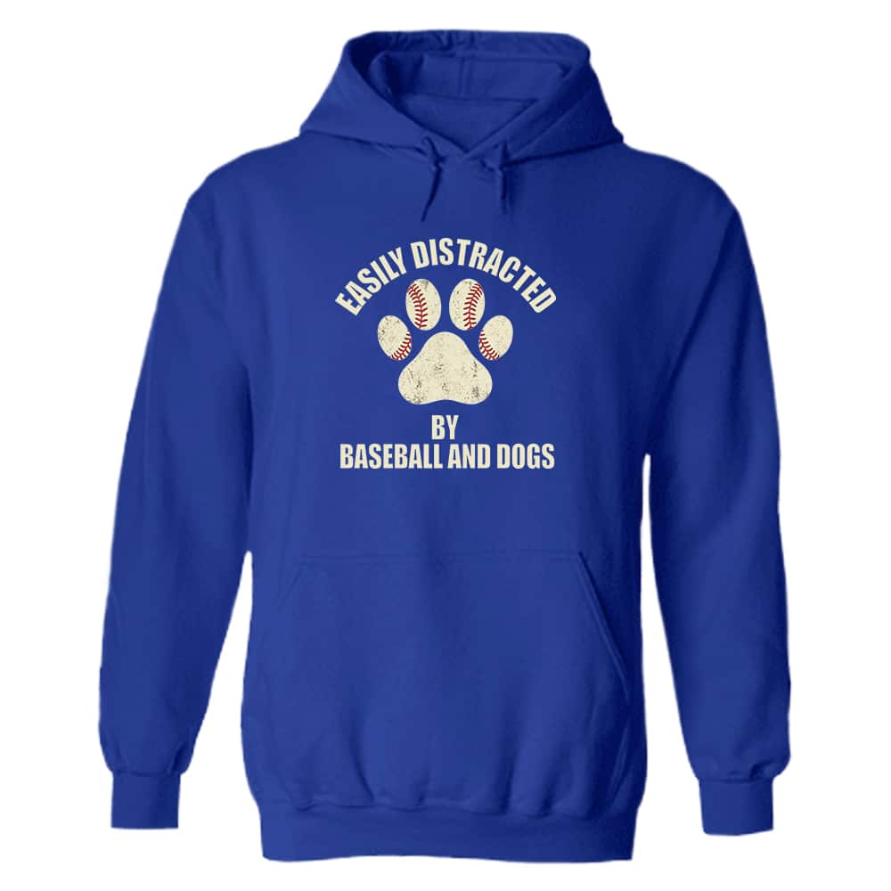 Easily Distracted By Baseball And Dogs Hoodie Royal Blue