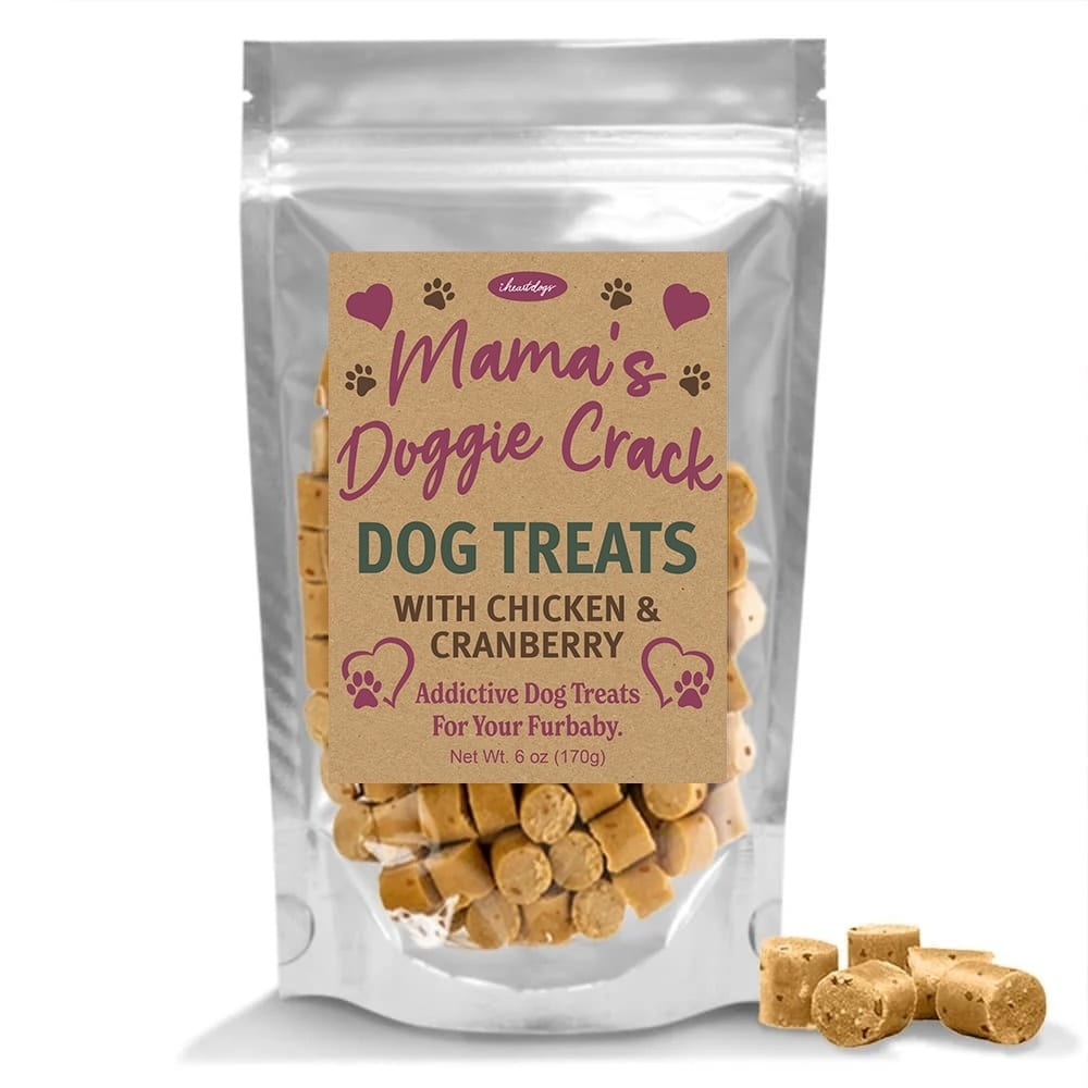 OUT OF STOCK! iHeartDogs Mama's Crack Dog Treats with Chicken & Cranberry - 6 oz Bag- Helps Feed Hungry Shelter Dogs In Need