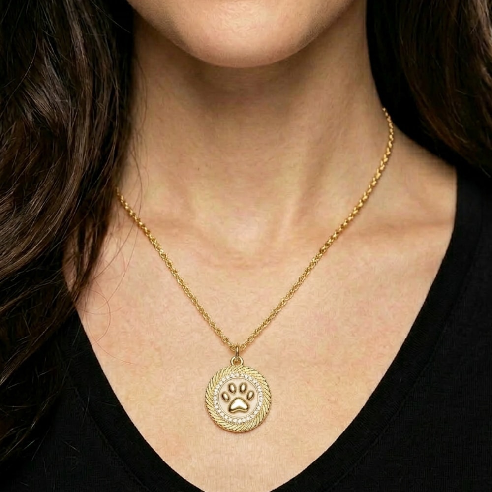Golden Pawprint Pendant Necklace - Image 3