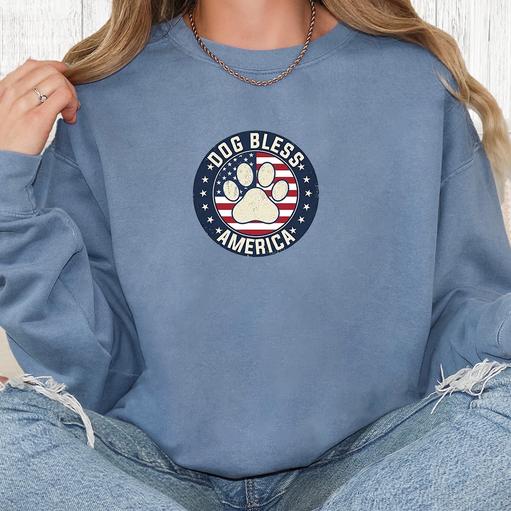 Comfort Colors Dog Bless America Premium  Sweatshirt - Blue Jean