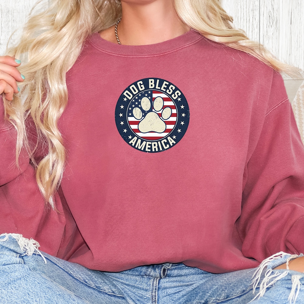 Comfort Colors Dog Bless America Premium  Sweatshirt - Crimson