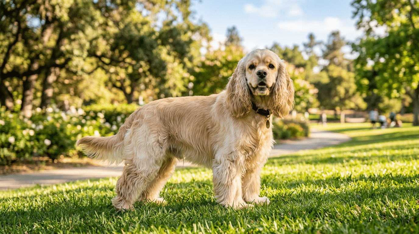 Adult American Cocker Spaniel standing showing healthy weight and body condition