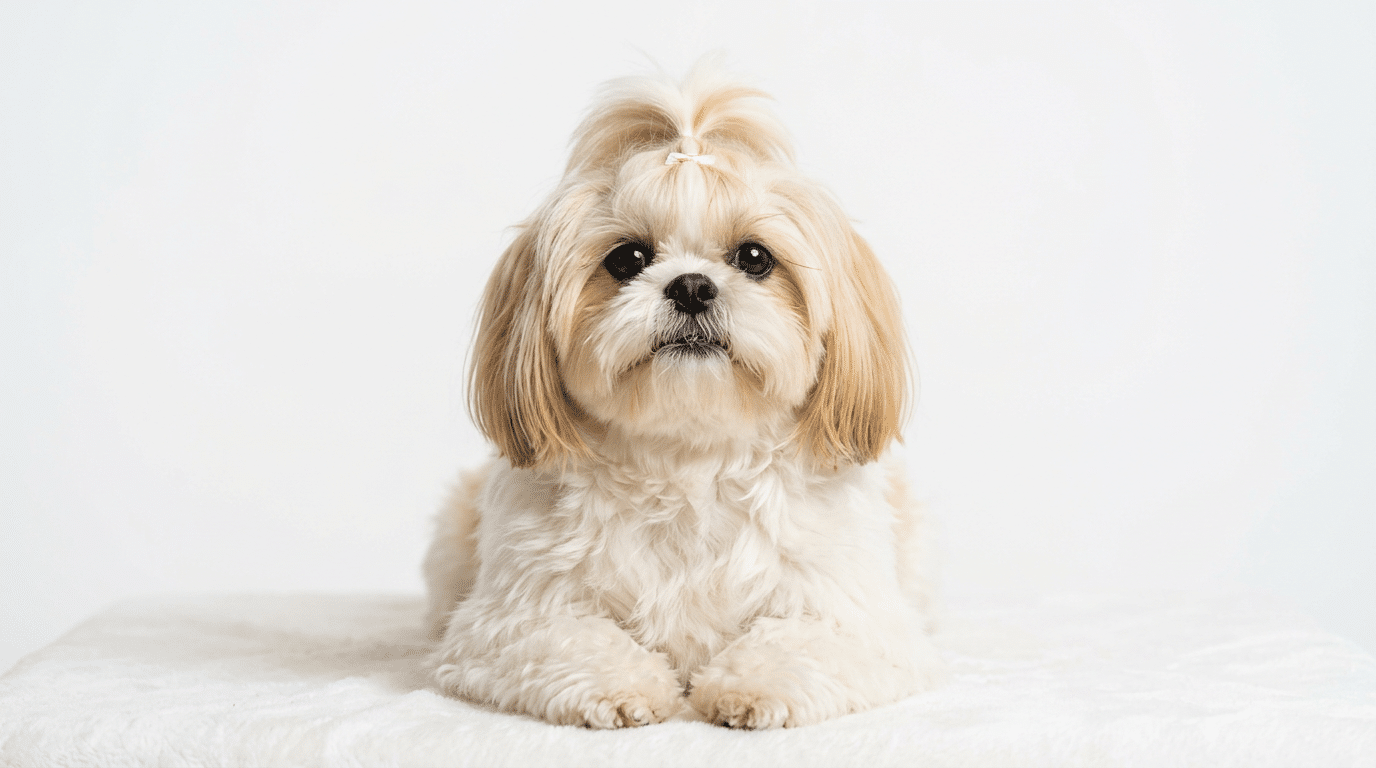 Shih Tzu with long silky coat, looking like an adorable living stuffed animal.