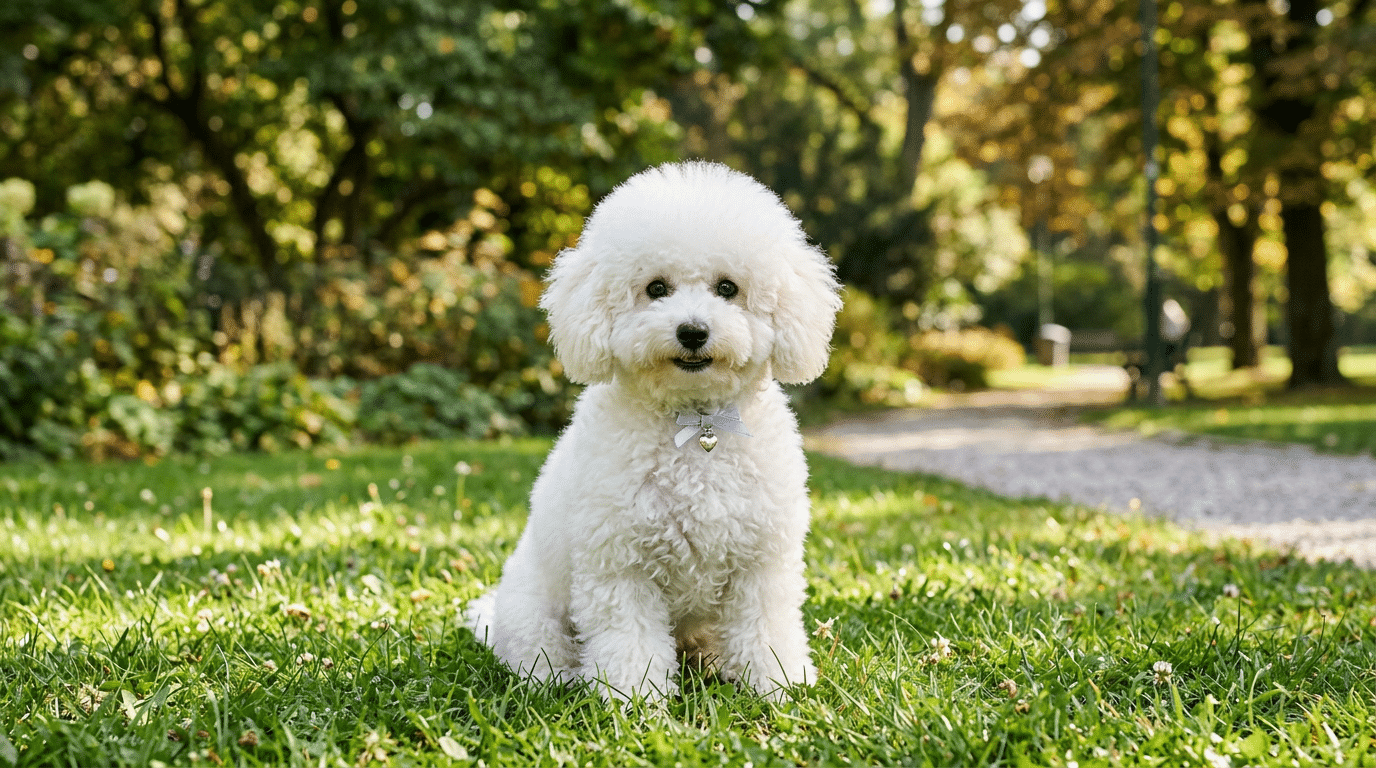 Toy Poodle with perfectly fluffy curly coat, resembling a small adorable stuffed animal.