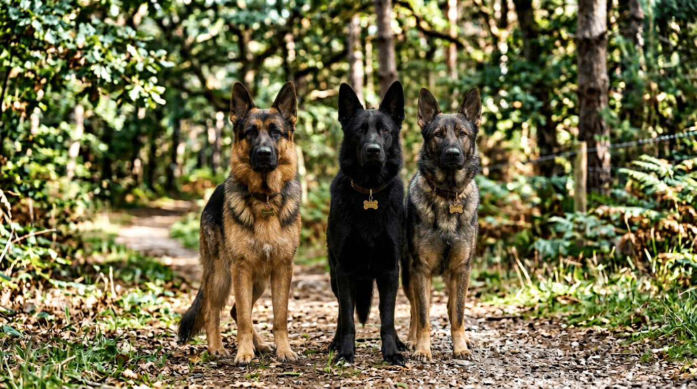 German Shepherd dog showcasing coat color variety, outdoor natural lighting