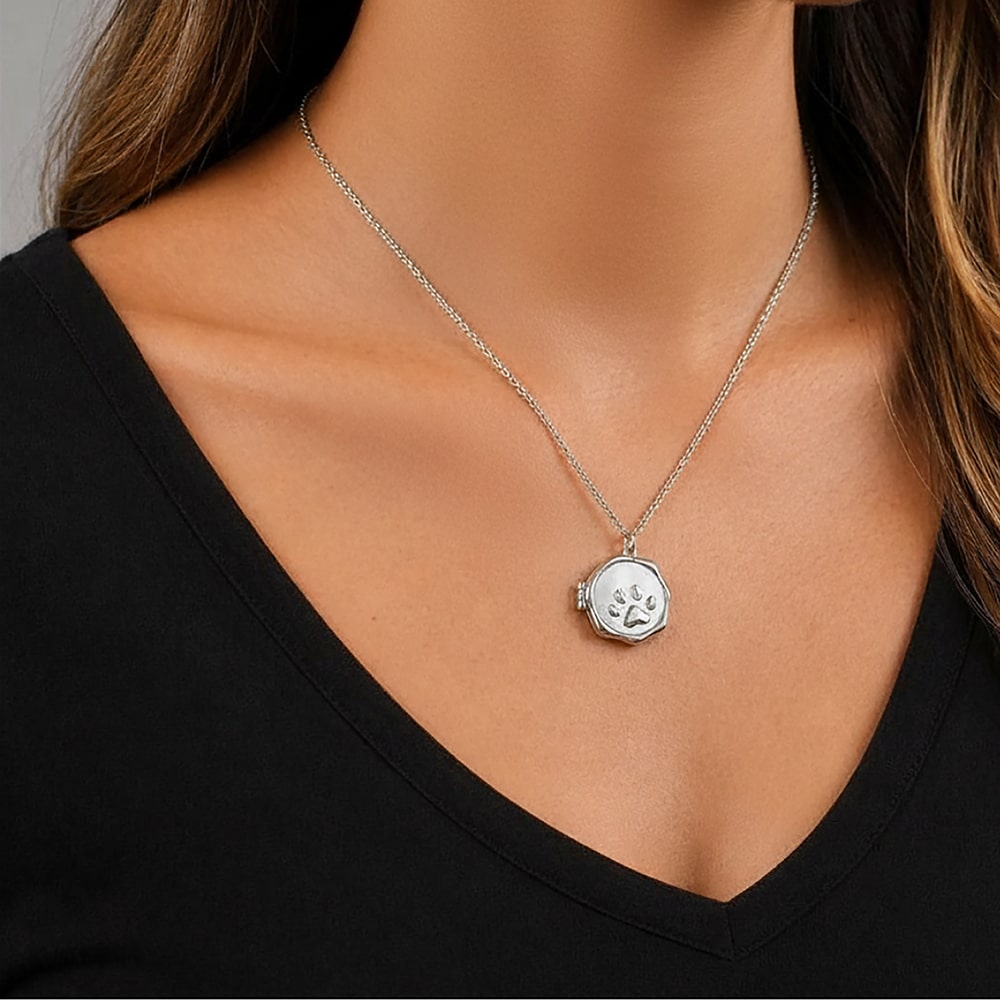 Paw Print Locket Necklace – Pet Keepsake Memory Pendant - Image 2