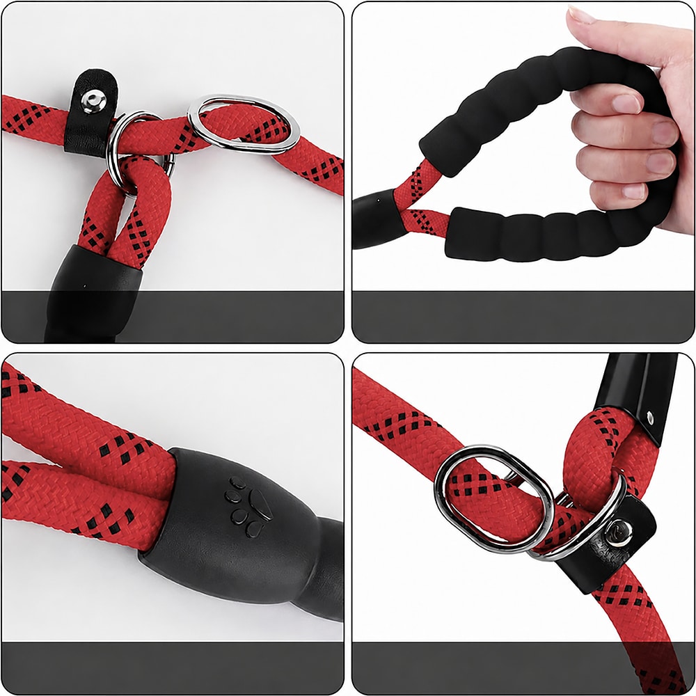 Heavy Duty Slip Lead Dog Leash - 6.5 ft , Strong Reflective Rope with Padded Neoprene Handle - Image 4
