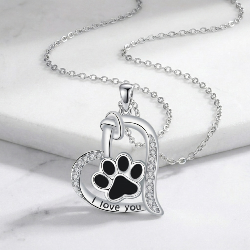 Always in My Heart Paw Necklace - Silver
