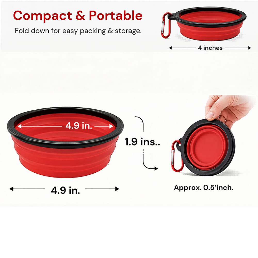 Red Silicone Collapsible Travel Bowl - Image 2