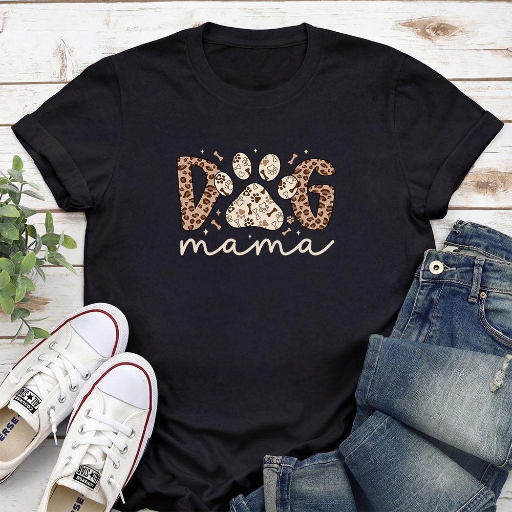 Leopard Dog Mama Standard Tee Black