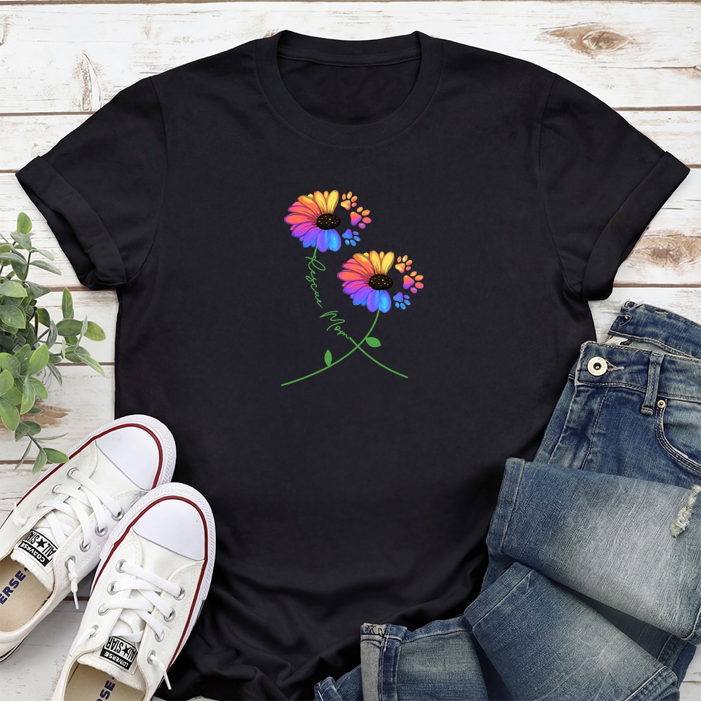 Rescue Mom Flowers Standard Tee Black