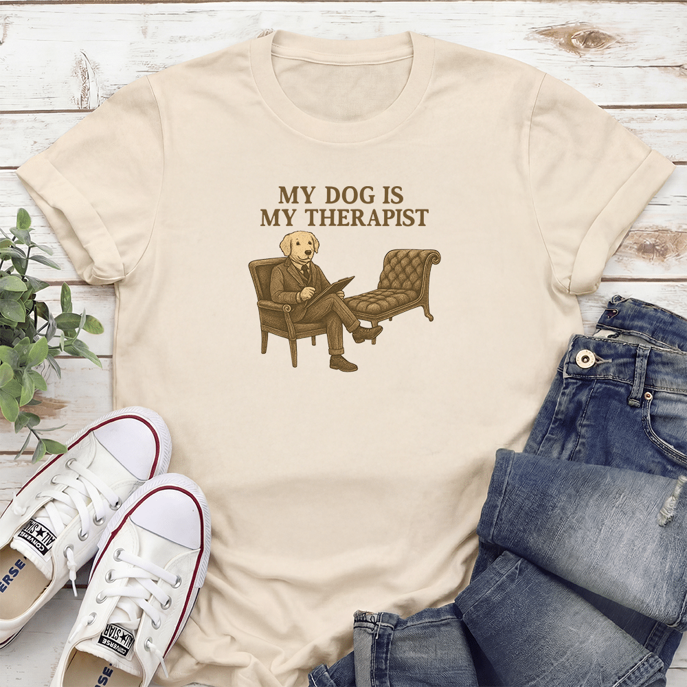 My Dog Is My Therapist Standard Tee Tan
