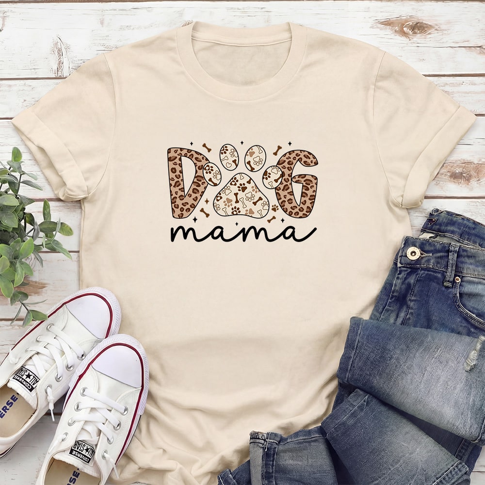 Leopard Dog Mama Standard Tee Tan