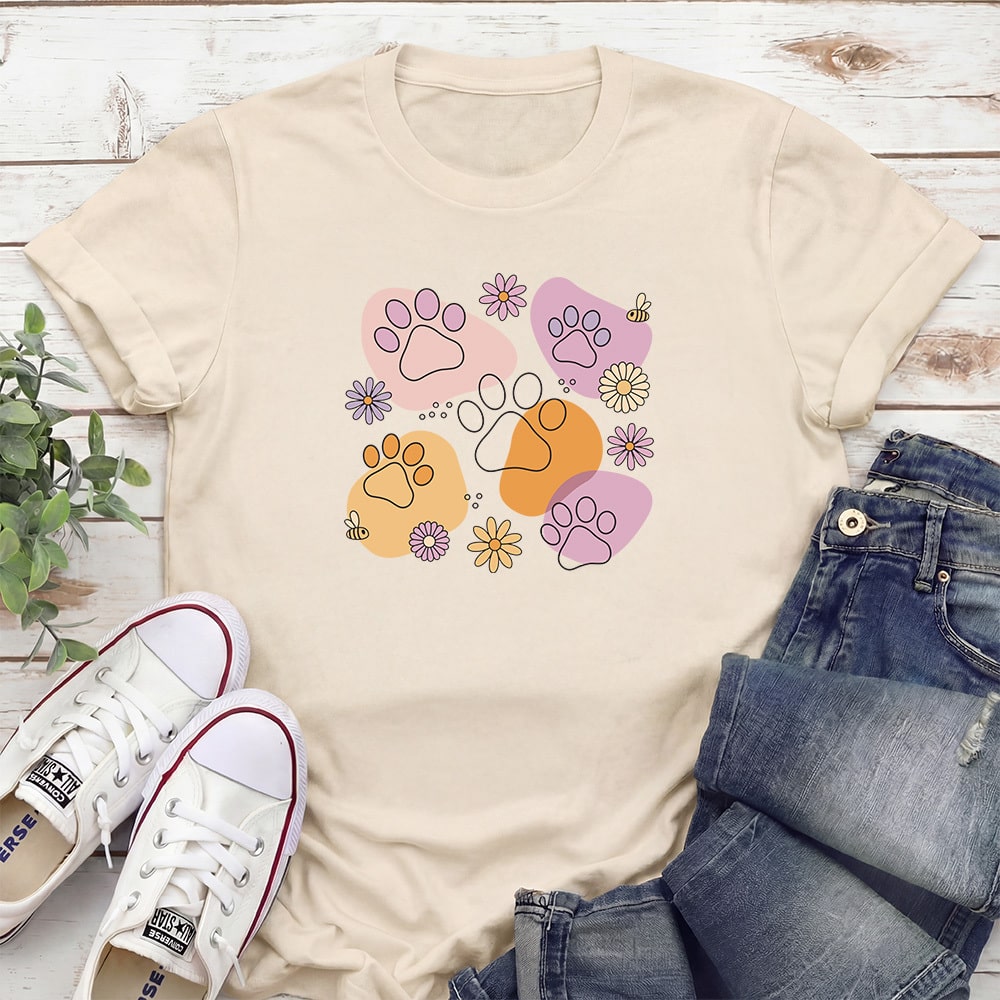 Flower Power Paws Standard Tee Tan