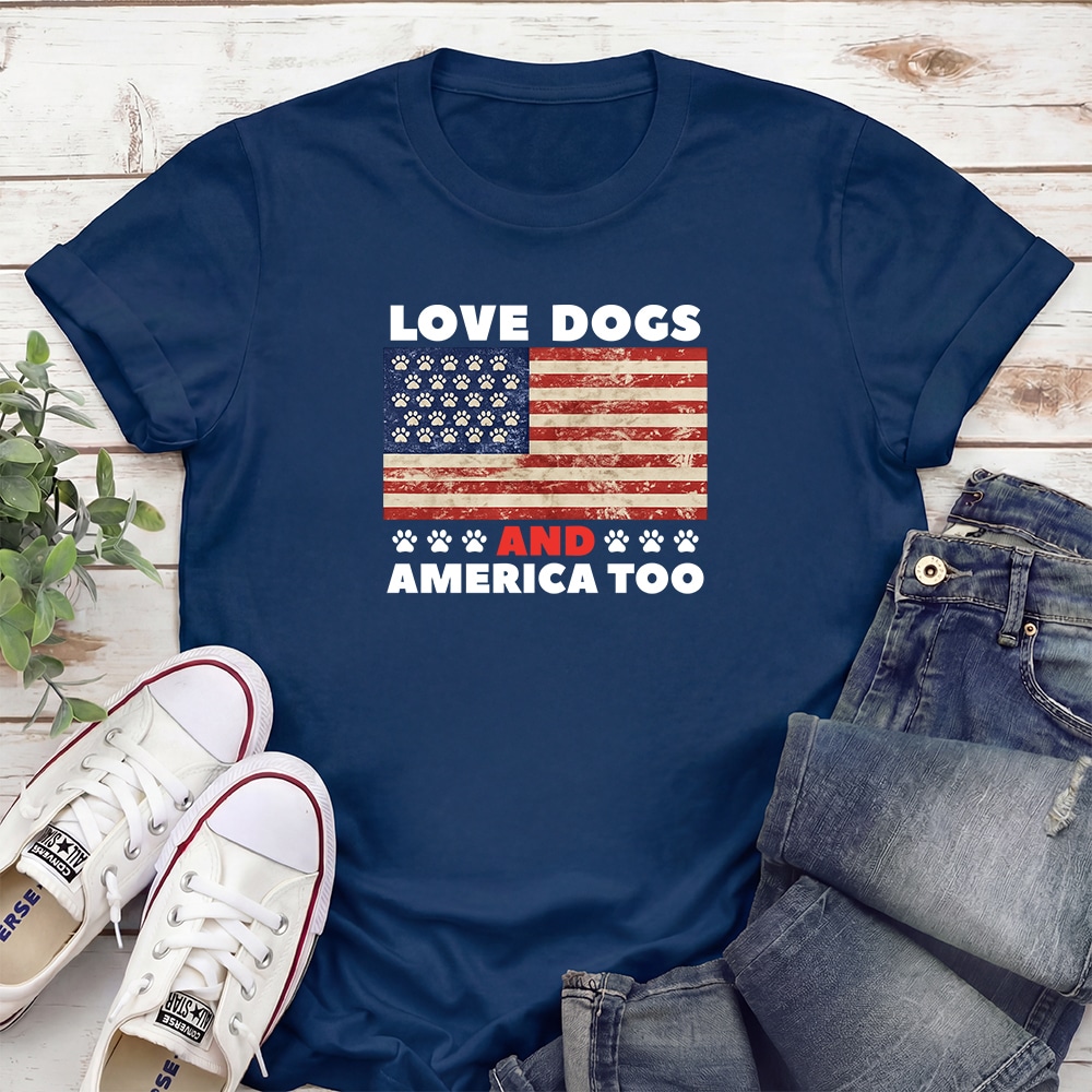 Love Dogs And America Too Standard Tee Navy