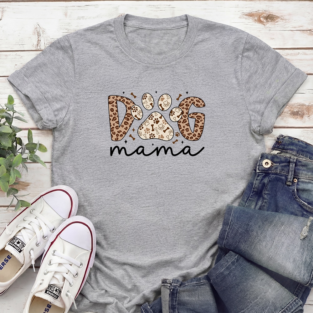 Leopard Dog Mama Standard Tee Heather Grey