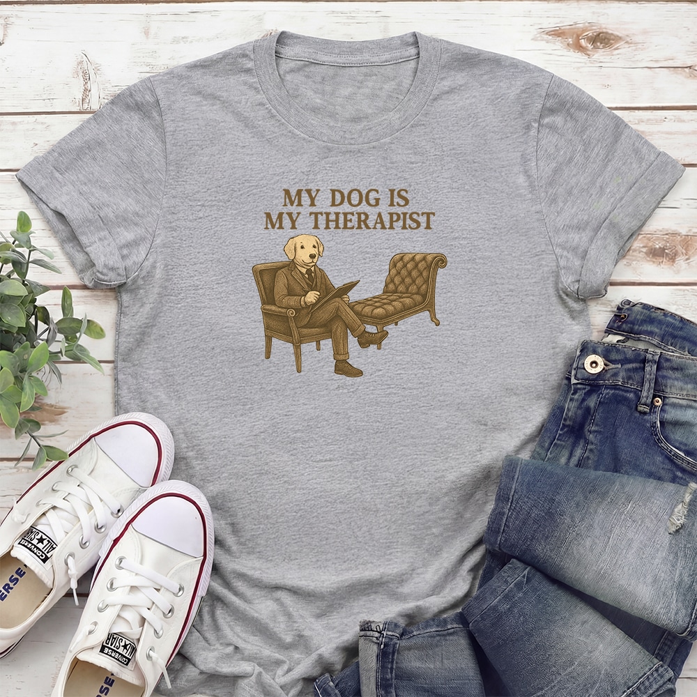 My Dog Is My Therapist Standard Tee Heather Grey