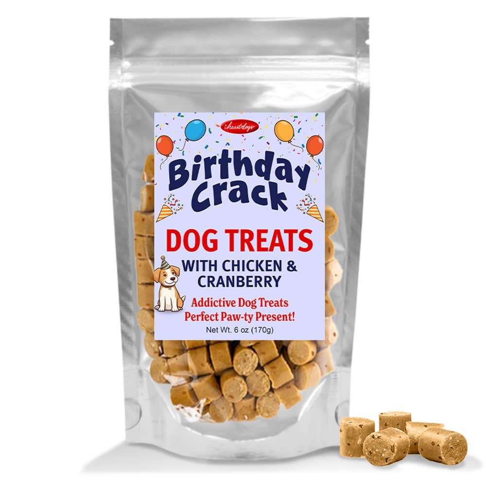 iHeartDogs Birthday Crack Dog Treats with Chicken & Cranberry - 6 oz Bag- Helps Feed Hungry Shelter Dogs In Need