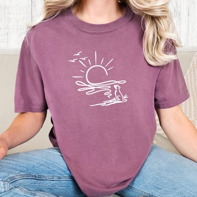 Comfort Colors Sunset With My Dog Vintage Washed Tee - Berry