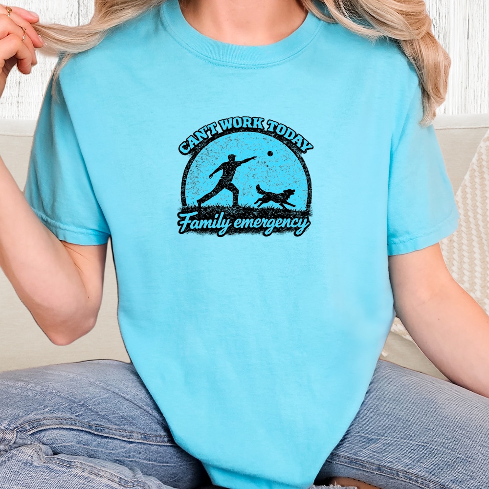 Comfort Colors Can’t Work Today Family Emergency Vintage Washed Tee - Lagoon Blue